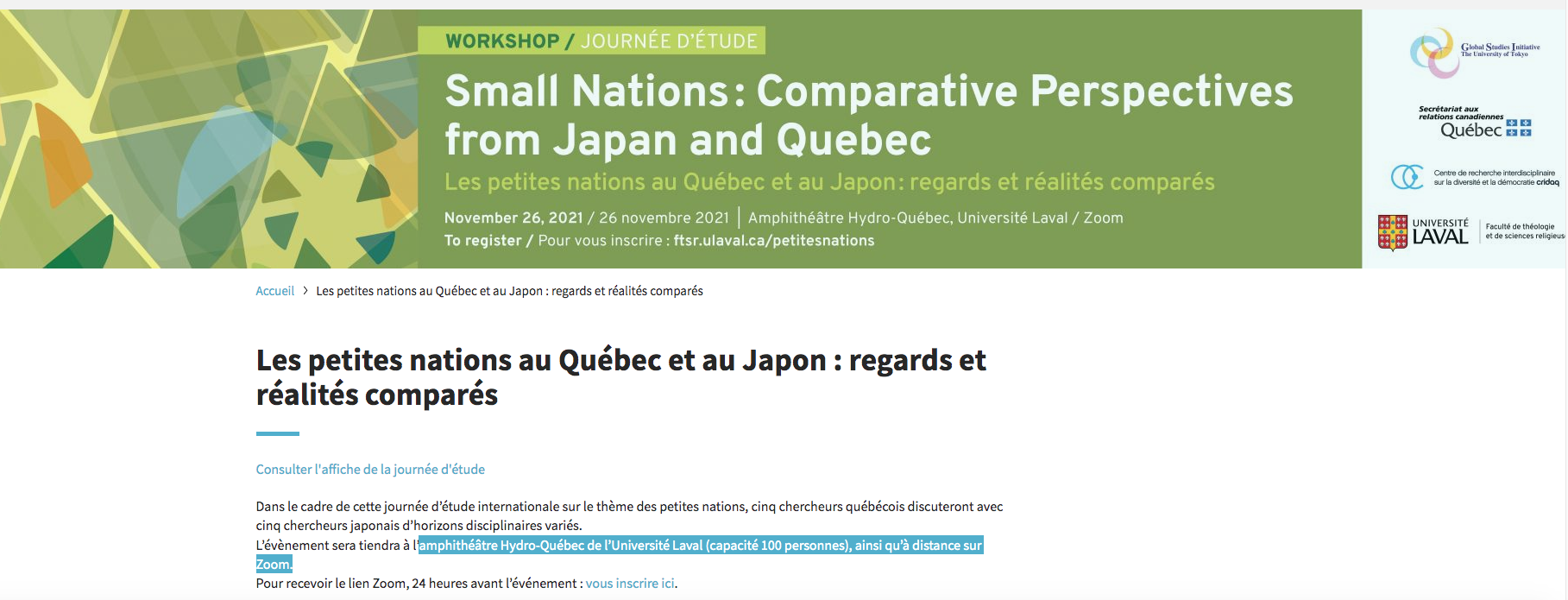 Les petites nations au Québec et au Japon : regards et réalités comparés